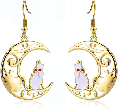 Cute Anime Cartoon Sailor Moon Animal Cat Moon Earrings Gift for Girls Women Jewelry White 2