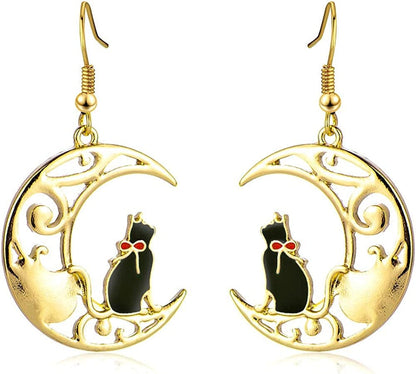 Cute Anime Cartoon Sailor Moon Animal Cat Moon Earrings Gift for Girls Women Jewelry Black 2