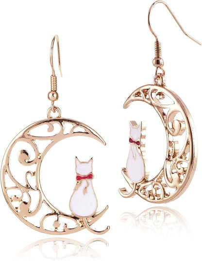 Cute Anime Cartoon Sailor Moon Animal Cat Moon Earrings Gift for Girls Women Jewelry White