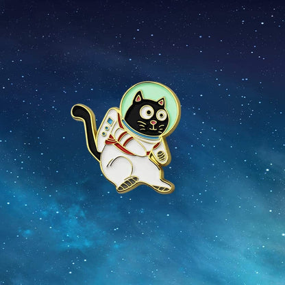 Cute Astronaut Cat Enamel Lapel Pin Space Black Cat Cartoon Enamel Pins for Backpacks Clothing Bag Decor Gifts Astronaut Cat