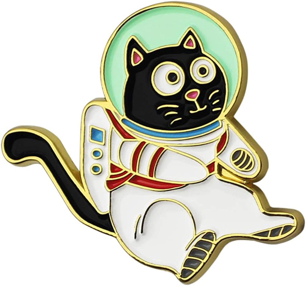 Cute Astronaut Cat Enamel Lapel Pin Space Black Cat Cartoon Enamel Pins for Backpacks Clothing Bag Decor Gifts Astronaut Cat