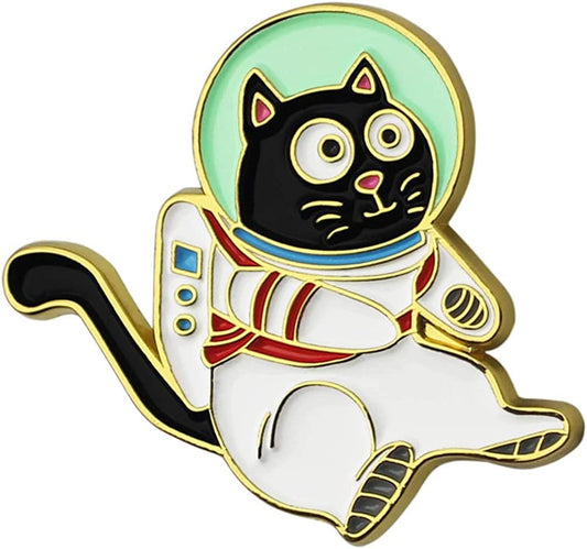 Cute Astronaut Cat Enamel Lapel Pin Space Black Cat Cartoon Enamel Pins for Backpacks Clothing Bag Decor Gifts Astronaut Cat