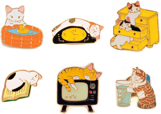 Cute Cartoon Brooch Pins Enamel Brooches Lapel Pins Badge for Women Girls Children for Clothing Bag Decor Cat set