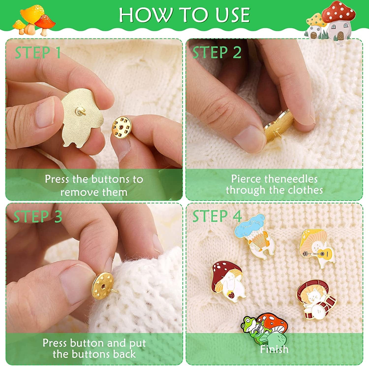 Cute Enamel Brooch Pins Sets Cartoon Mushroom Brooches Cat Frog Hedgehog Animal Plant Brooch Pin for Backpack Clothes DIY Party Decoration