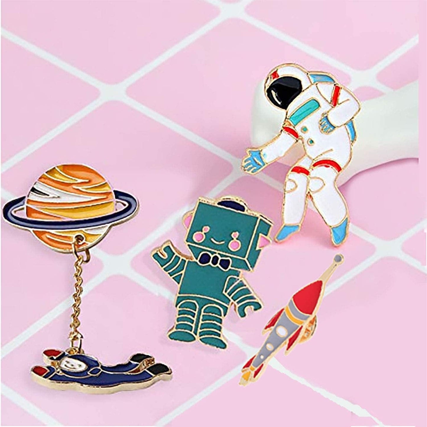 Cute Enamel Lapel Pin Set, 6Pcs Cartoon Brooch Pin Badges for Clothes Bags Backpacks - Rainbow Cactus Succulent Leaves Pineapple