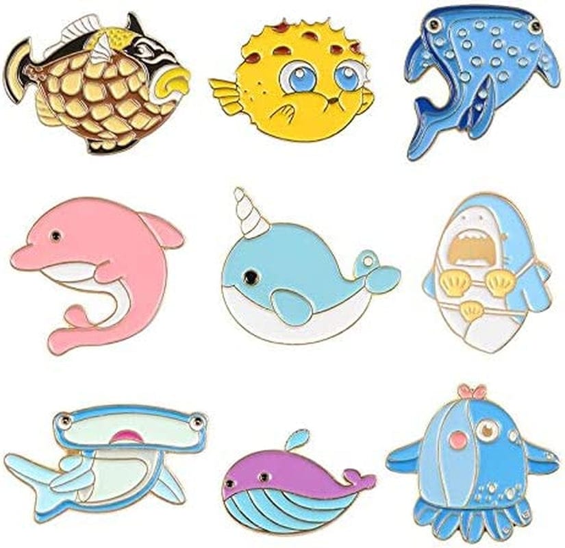 Cute Enamel Pin Set Lapel Pins Brooches Cartoon Brooch Badge Pins for Clothes Bags Backpack for Women Marine Fishes