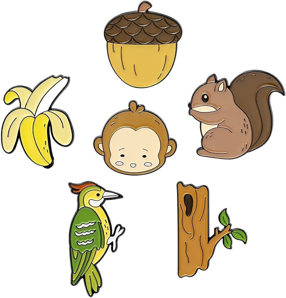 Cute Enamel Pin Set Lapel Pins Brooches Cartoon Brooch Badge Pins for Clothes Bags Backpack for Women Animal and Its food
