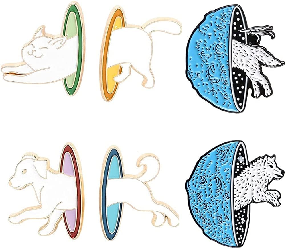 Cute Enamel Pin Set Lapel Pins Brooches Cartoon Brooch Badge Pins for Clothes Bags Backpack for Women 6PCS Spacetime