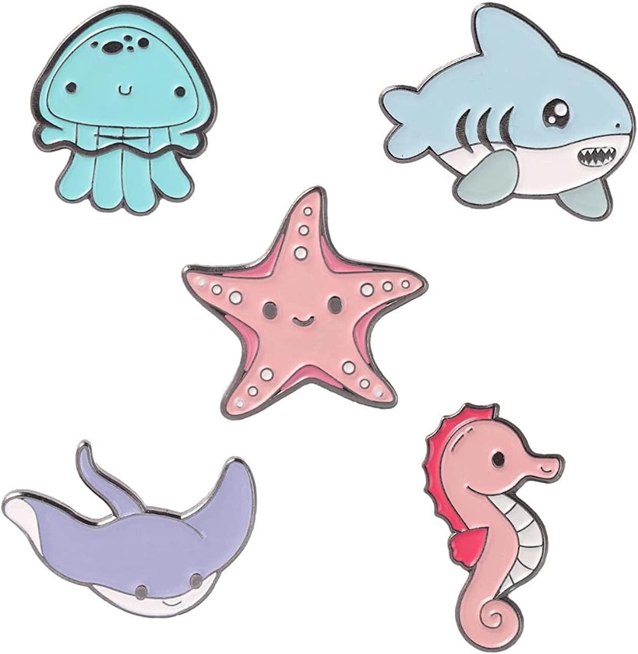 Cute Enamel Pin Set Lapel Pins Brooches Cartoon Brooch Badge Pins for Clothes Bags Backpack for Women Marine Fishes STY2