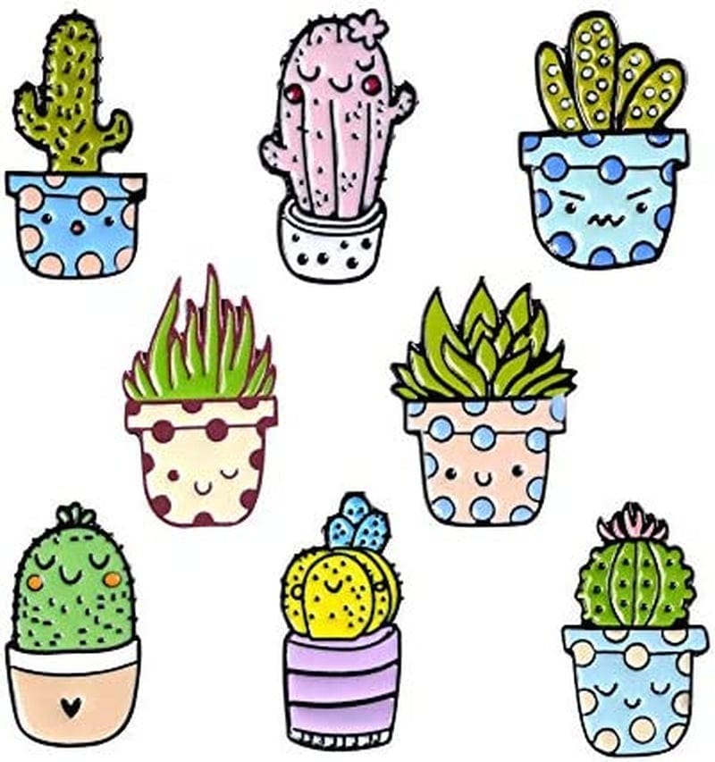 Cute Enamel Pin Set Lapel Pins Brooches Cartoon Brooch Badge Pins for Clothes Bags Backpack for Women Cactus Set