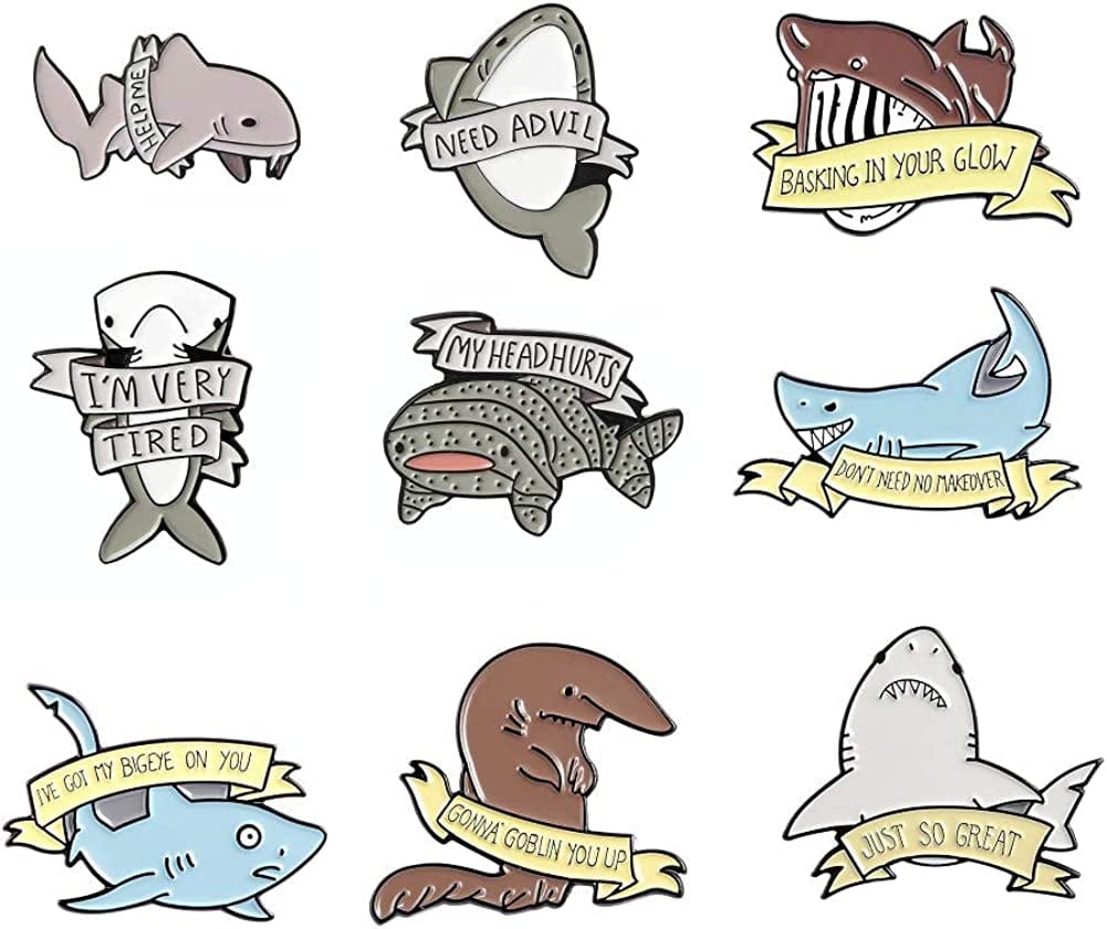 Cute Enamel Pin Set Lapel Pins Brooches Cartoon Brooch Badge Pins for Clothes Bags Backpack for Women Shark Set