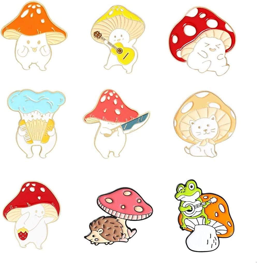 Cute Enamel Pin Set Lapel Pins Brooches Cartoon Brooch Badge Pins for Clothes Bags Backpack for Women Mushroom Set