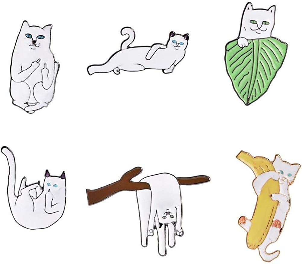 Cute Enamel Pin Set Lapel Pins Brooches Cartoon Brooch Badge Pins for Clothes Bags Backpack for Women White Cat Set