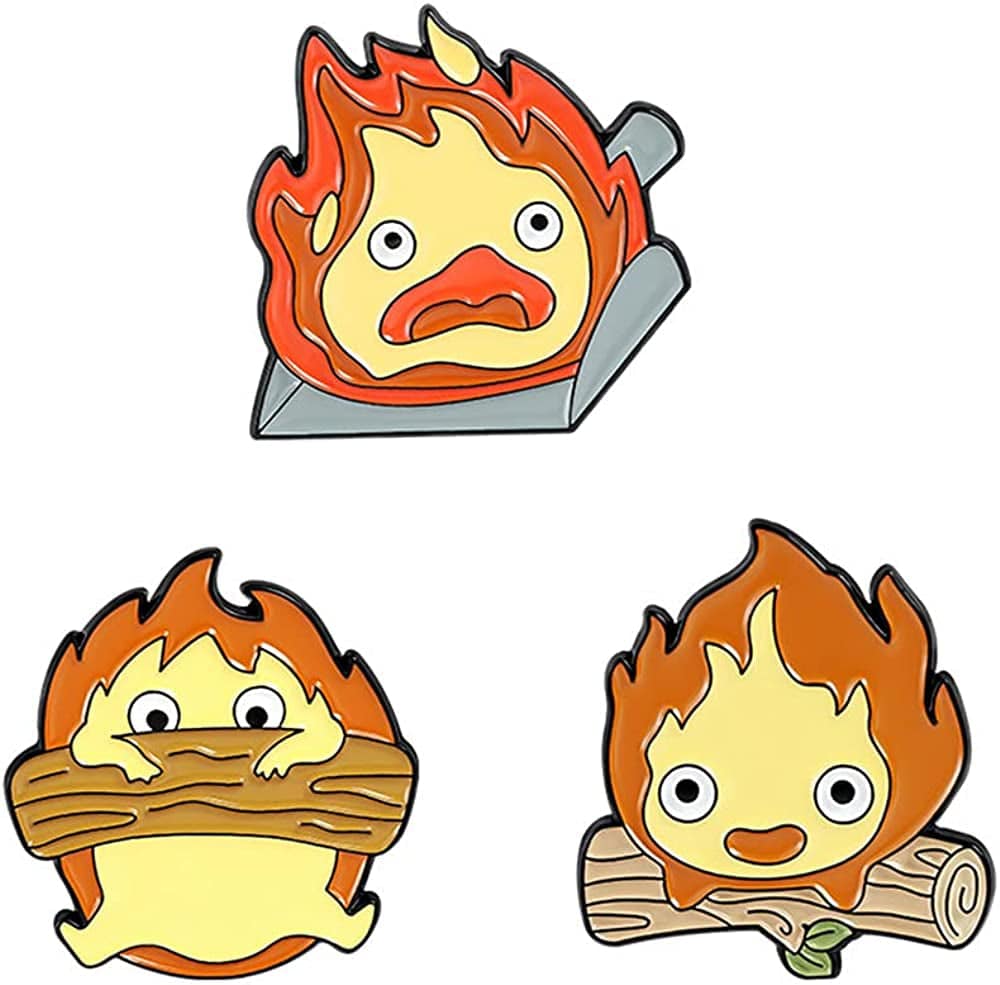 Cute Enamel Pins Bulk Set,Funny Anime Pins for Backpacks Aesthetic ,Calcifer Cartoon Buttons for Jackets QW