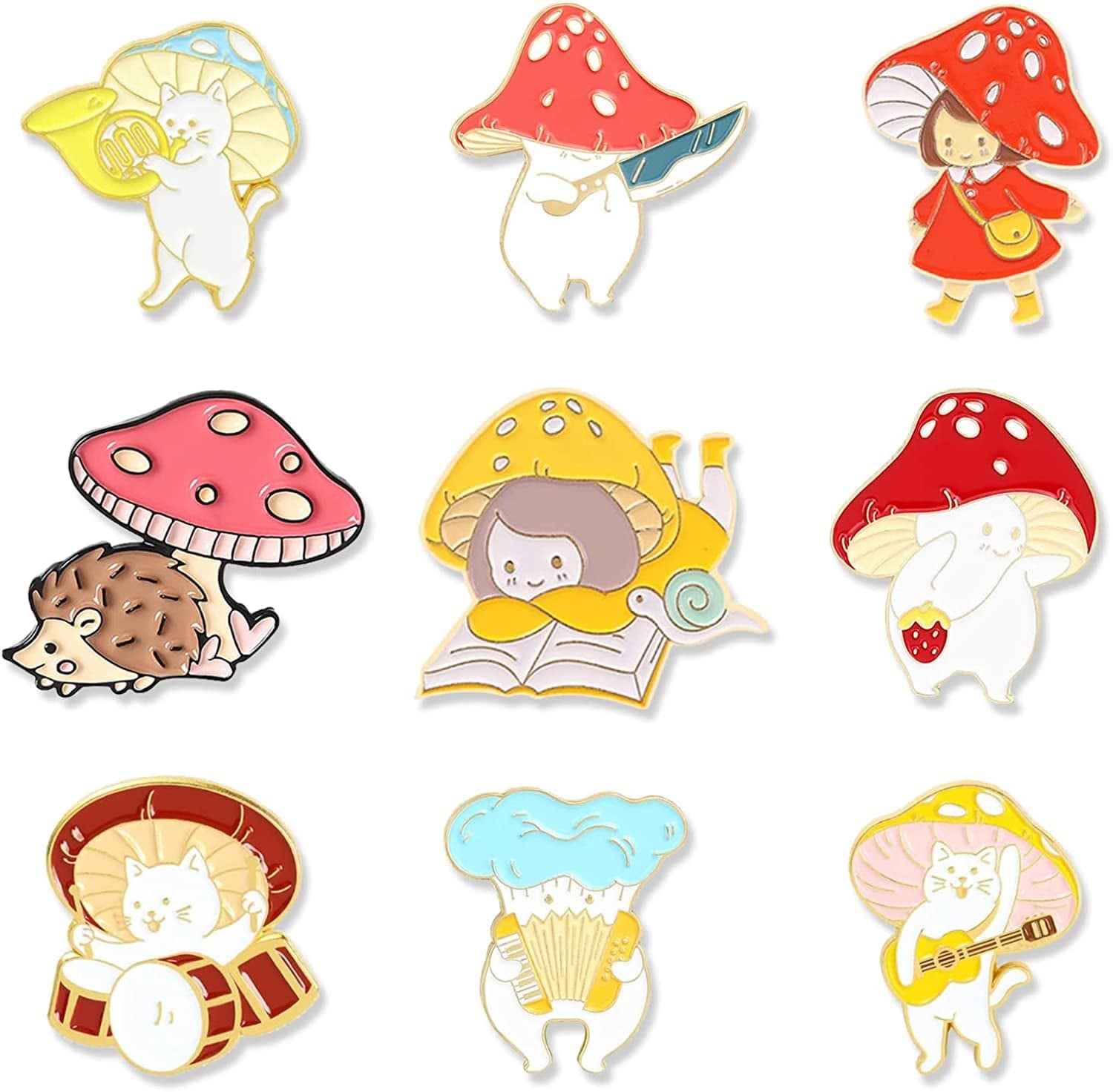 Cute Enamel Pins, Cartoon Pin Brooches Set, Funny Aesthetic Backpack Pins Lapel Badge Pins for Backpacks Jackets Hats Bags Cute Mushroom