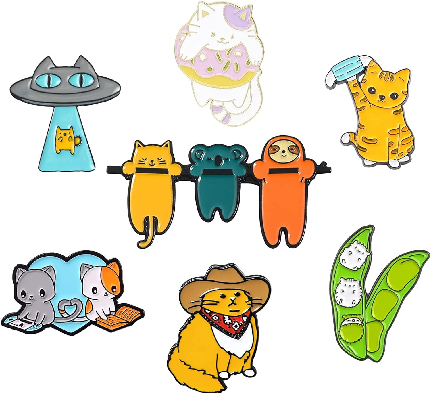 Cute Enamel Pins, Cartoon Pin Brooches Set, Funny Aesthetic Backpack Pins Lapel Badge Pins for Backpacks Jackets Hats Bags Cat & Koala & Sloth