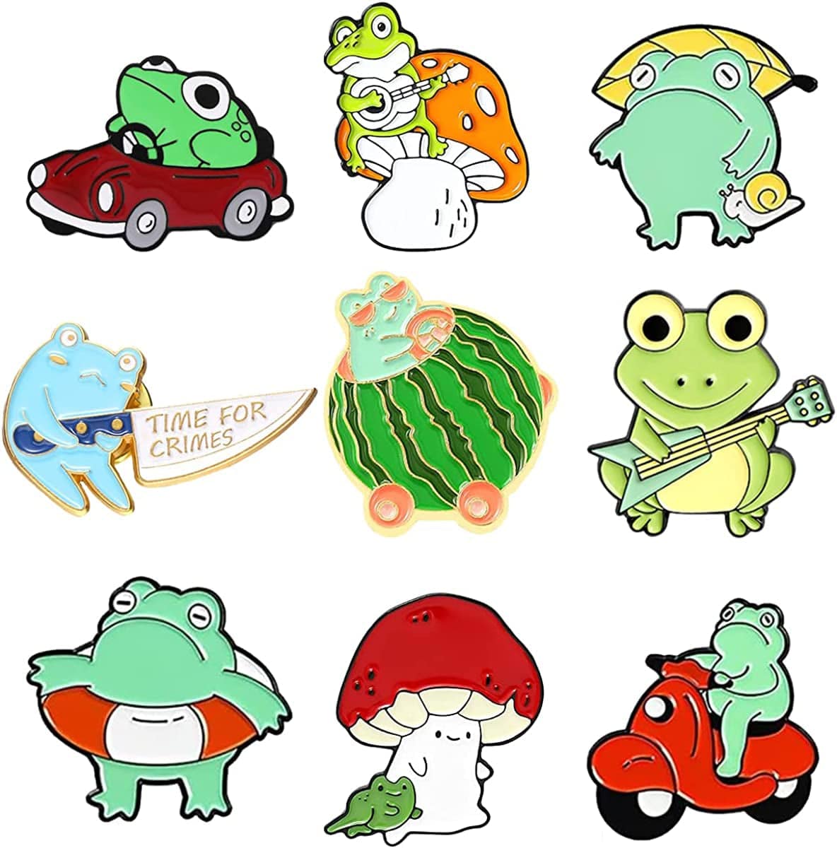 Cute Enamel Pins, Cartoon Pin Brooches Set, Funny Aesthetic Backpack Pins Lapel Badge Pins for Backpacks Jackets Hats Bags Cute Frog