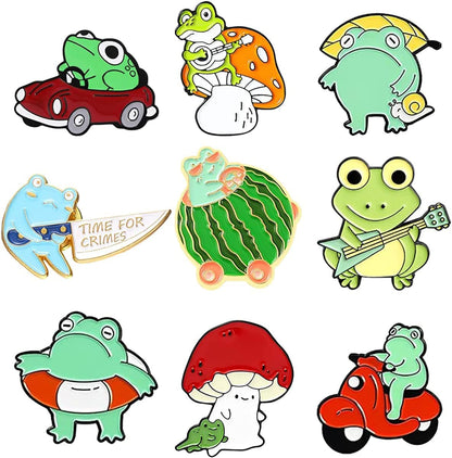 Cute Enamel Pins, Cartoon Pin Brooches Set, Funny Aesthetic Backpack Pins Lapel Badge Pins for Backpacks Jackets Hats Bags Cute Frog