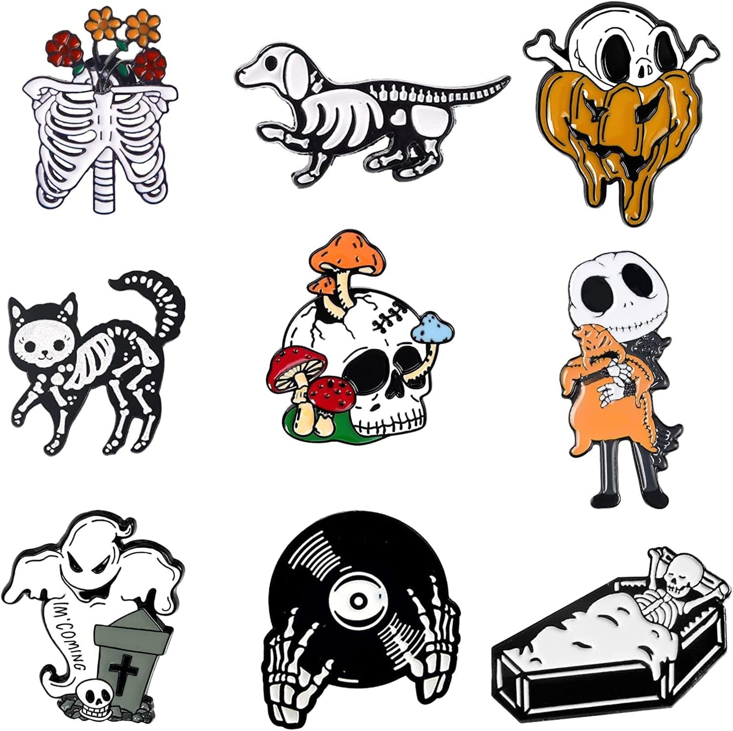 Cute Enamel Pins, Cartoon Pin Brooches Set, Funny Aesthetic Backpack Pins Lapel Badge Pins for Backpacks Jackets Hats Bags Cute Skeleton