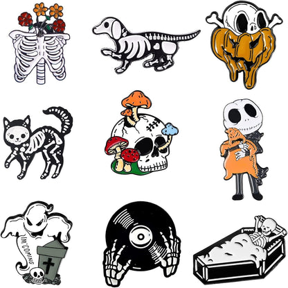 Cute Enamel Pins, Cartoon Pin Brooches Set, Funny Aesthetic Backpack Pins Lapel Badge Pins for Backpacks Jackets Hats Bags Cute Skeleton