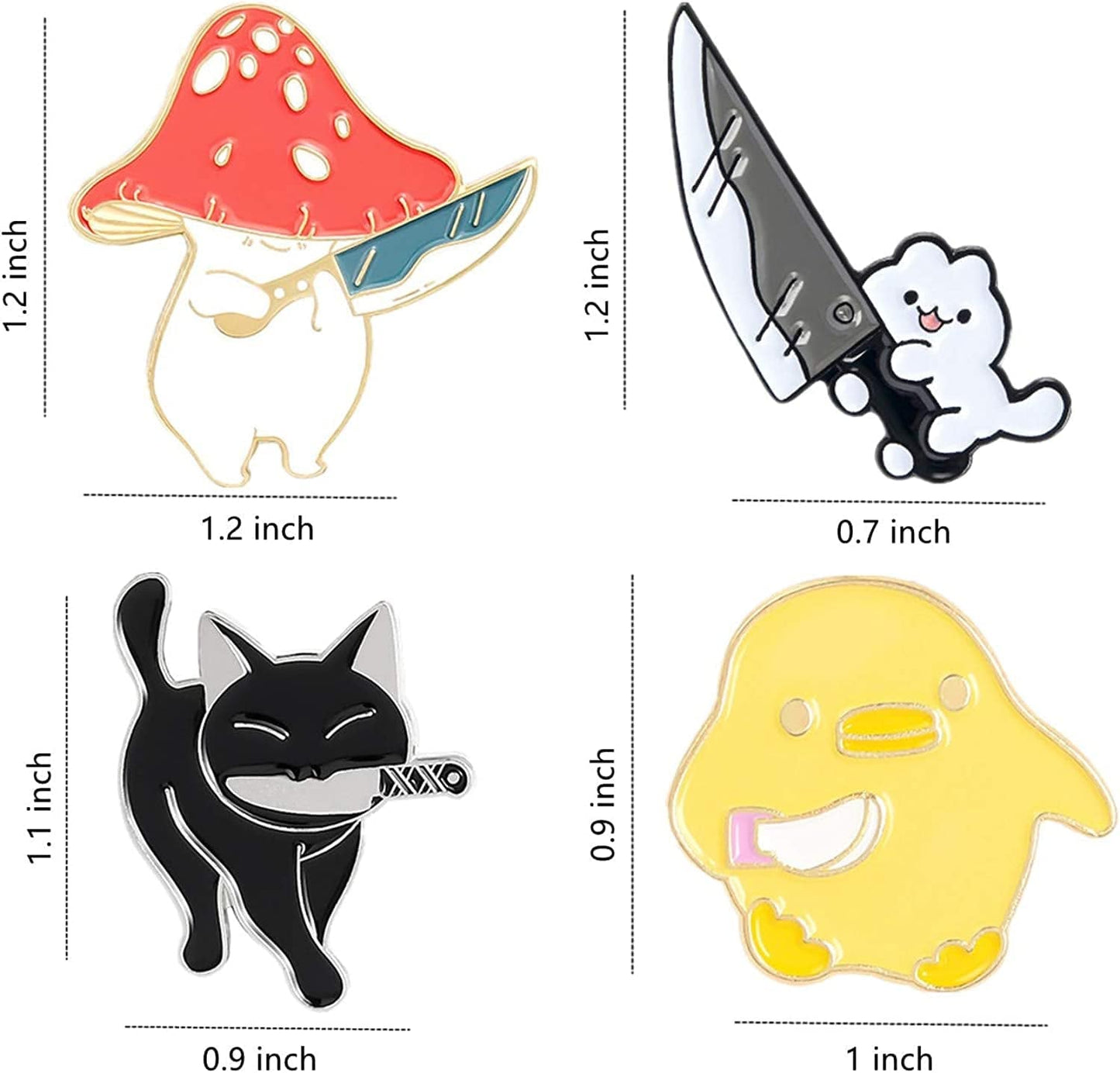 Cute Enamel Pins for Backpacks Cool Lapel Hat Pins for Jackets Funny Mushroom Cat Duck with Knife Enamel Brooch Pin Set