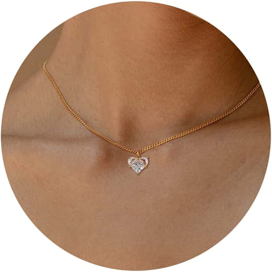 Cute Heart Necklace Tiny 14K Gold Heart Pendant Choker Necklaces Small Gold Love Open Heart Chain Necklace for Women Dainty Gold Necklace Gifts for Her chunky heart gold