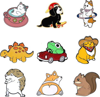 Cute Mushroom Frog Enamel Tiger Animal Pin Brooches Sets ,Cartoon Lapel Badge Funny Button Cat Pins Jewelry for Backpack Cloths Hats Decorations Animal collection