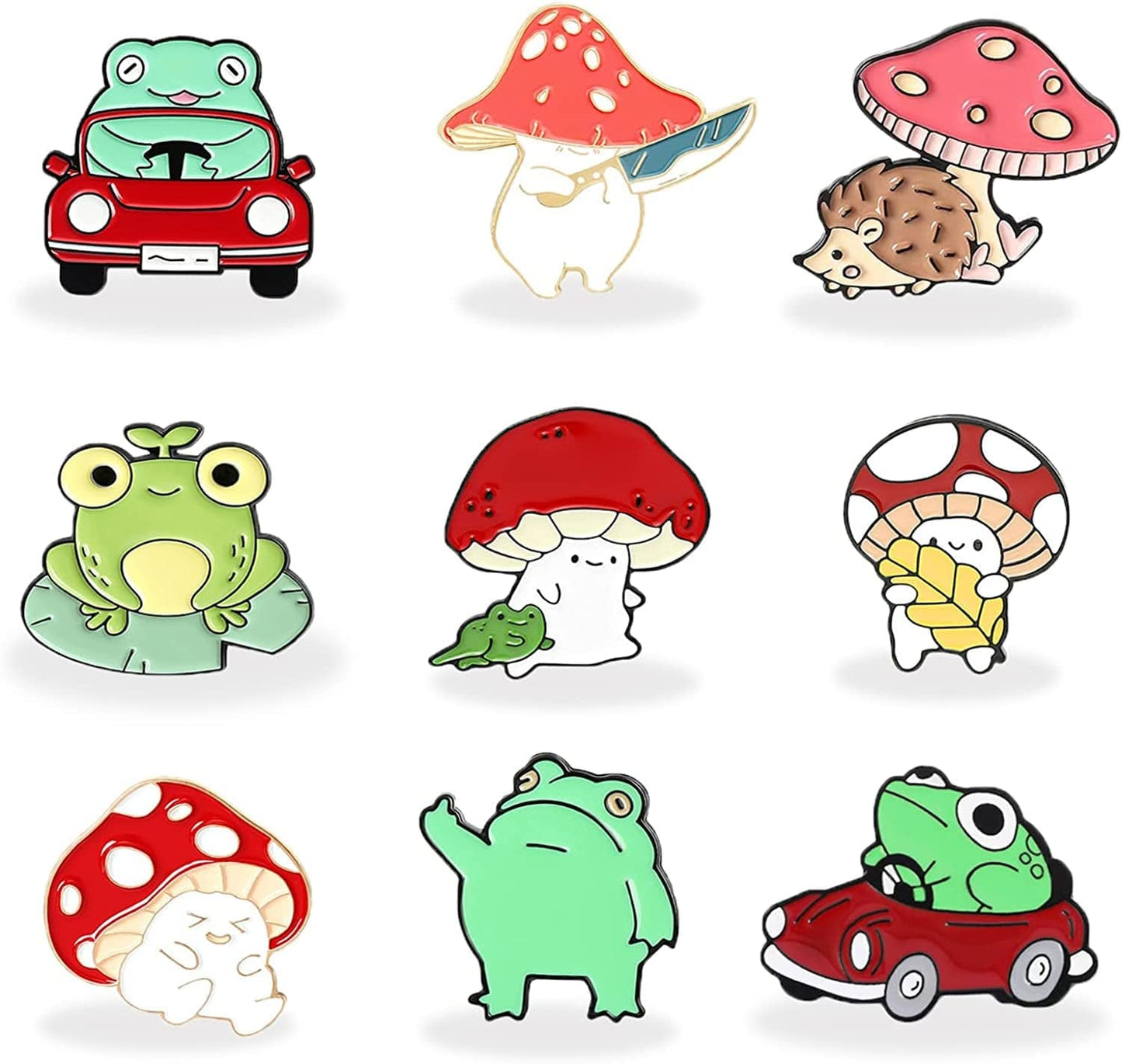 Cute Mushroom Frog Enamel Tiger Animal Pin Brooches Sets ,Cartoon Lapel Badge Funny Button Cat Pins Jewelry for Backpack Cloths Hats Decorations frog mushroom