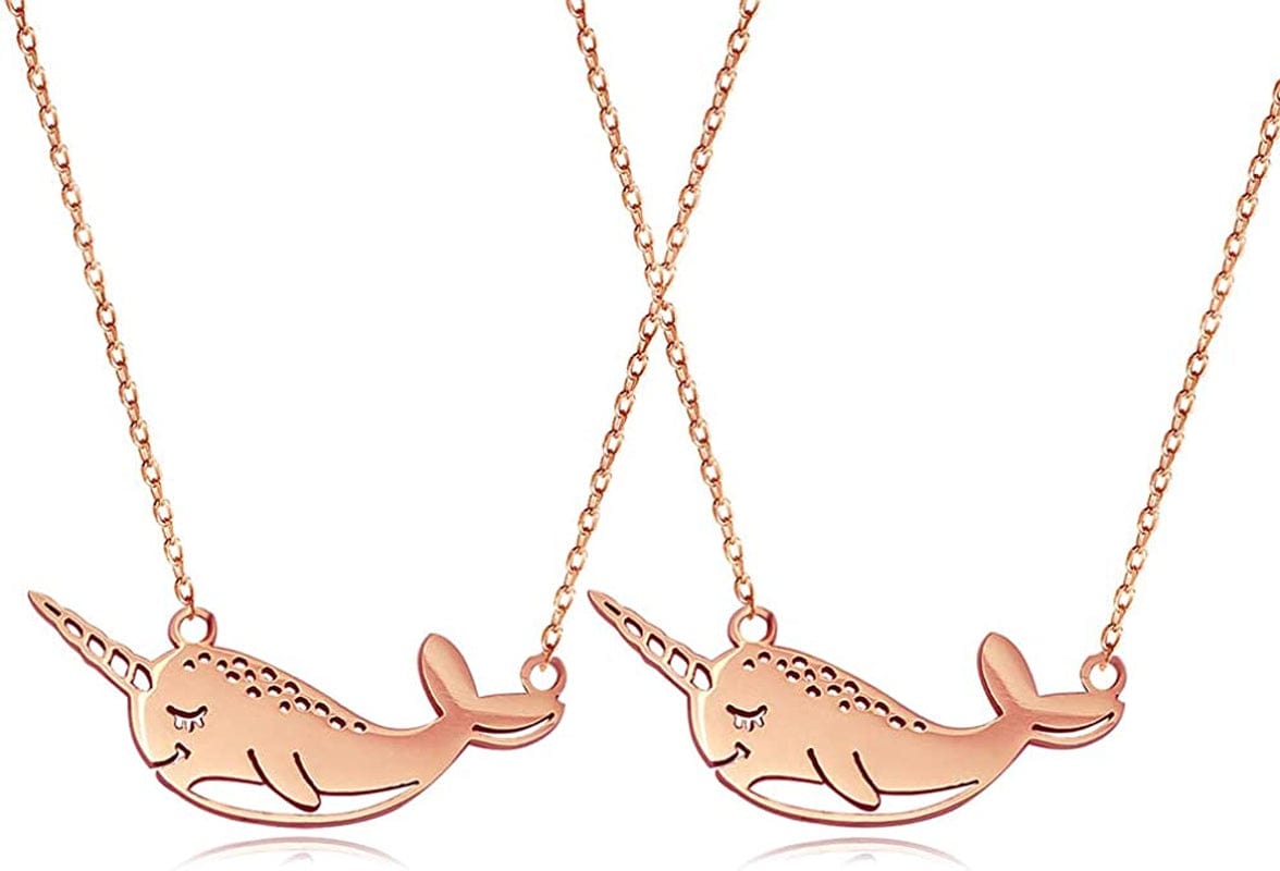 Cute Narwhal Whale of the Sea Fish Necklace Animal Jewelry Set for Women Girls Gift 18" Chain 2pcs rose gold narwhal