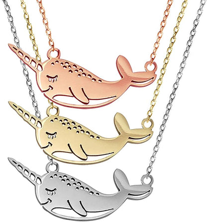 Cute Narwhal Whale of the Sea Fish Necklace Animal Jewelry Set for Women Girls Gift 18" Chain 3-color narwhal