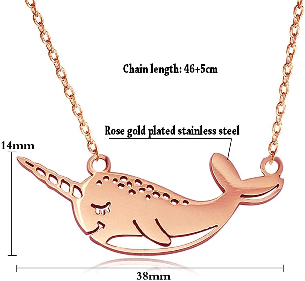 Cute Narwhal Whale of the Sea Fish Necklace Animal Jewelry Set for Women Girls Gift 18" Chain