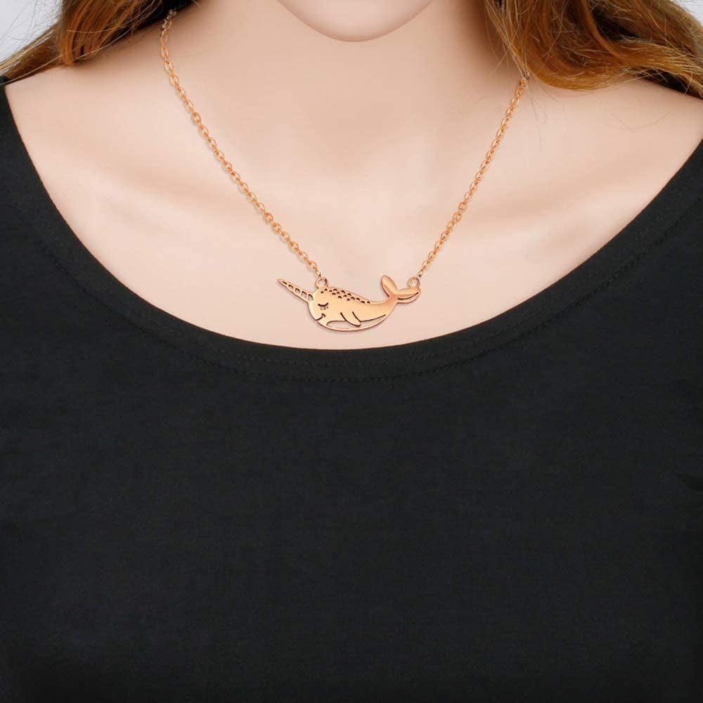 Cute Narwhal Whale of the Sea Fish Necklace Animal Jewelry Set for Women Girls Gift 18" Chain