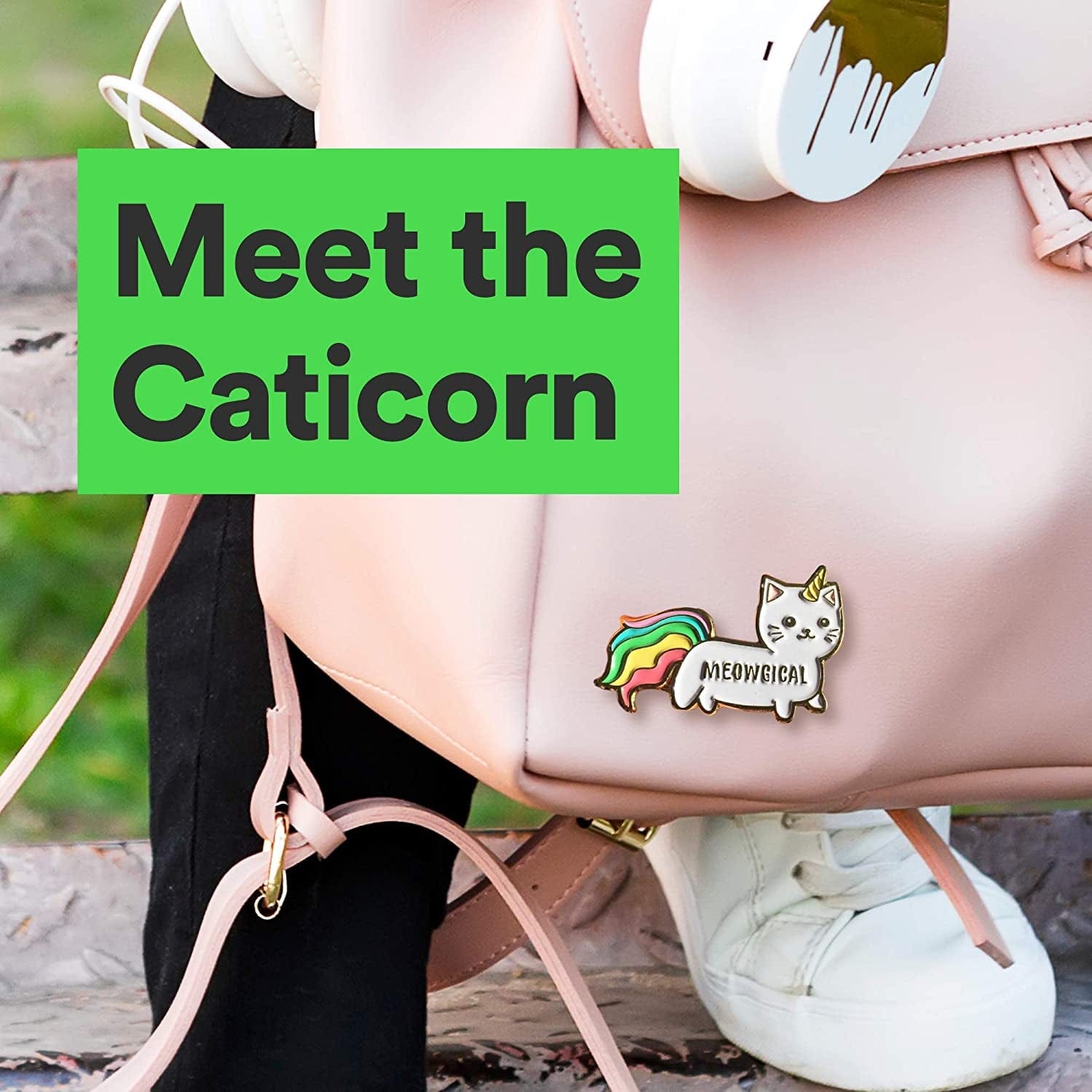 Cute Rainbow Meowgical Caticorn Lapel Pin, Colorful Magical Cat Unicorn Gold Plated Decorative Pin, 1.4”