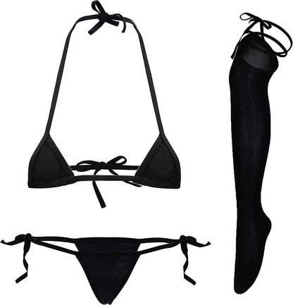 Cute Sexy Anime Lingerie Bra and Panty Set Lolita Cosplay Micro Underwear Suit Kawaii for Women 1 Black Micro Bikini Lingerie With High Stockings