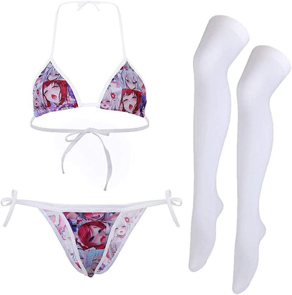 Cute Sexy Anime Lingerie Bra and Panty Set Lolita Cosplay Micro Underwear Suit Kawaii for Women Colorful Ahego Face 1 Pack