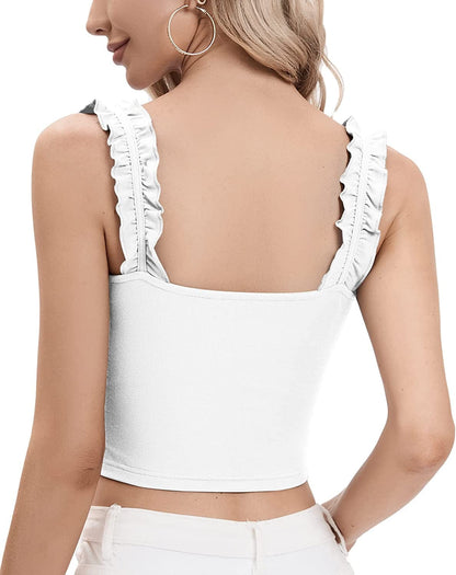 Cute Tank Tops for Women Ribbed Square Neck Ruffle Sleeve Tops for Women Cute Shirts Trendy Going Out Crop Tops