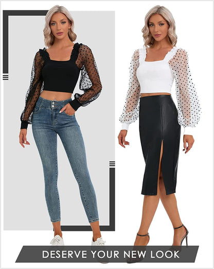 Cute Tank Tops for Women Ribbed Square Neck Ruffle Sleeve Tops for Women Cute Shirts Trendy Going Out Crop Tops