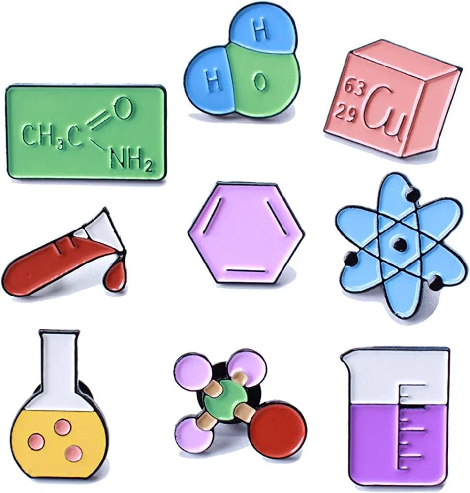 Cute Unique Enamel Pin Set - Novelty Art Enamel Lapel Pin Set - Funny Cartoon Enamel Brooch Pin Pack for Girls Boys Women Men Science pins-9pcs