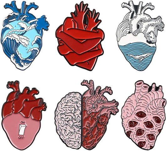 Cute Unique Enamel Pin Set - Novelty Art Enamel Lapel Pin Set - Funny Cartoon Enamel Brooch Pin Pack for Girls Boys Women Men Heart pins-7pcs