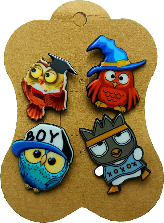 Cutest Owl Set2 Wizard Owl Hip Hop Owl Pop Owl Academic Owl 4 Pcs Pack Funny Fancy Pin for Bag Backpack Jacket Beret Lapel Pin Coat Collar and Shirt Pin. Brooch., Colorful