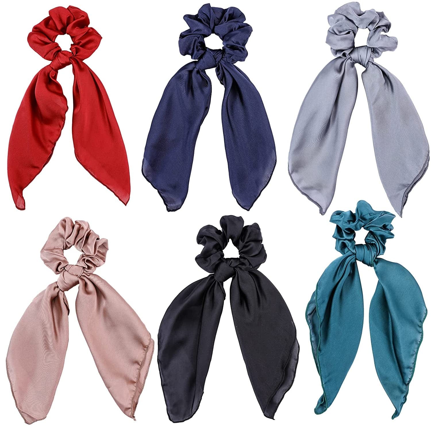 Cutewing Paisley Hair Scrunchies with Bow Hair Scarves Scrunchy Ponytail Holder Elastics Hair Bands Ribbon Hair Tie for Women Girls with 6PCS Apparel & Accessories > Clothing Accessories > Bandanas & Headties Cutewing solid  