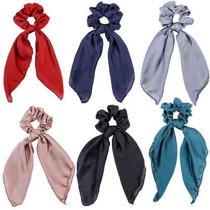 Cutewing Paisley Hair Scrunchies with Bow Hair Scarves Scrunchy Ponytail Holder Elastics Hair Bands Ribbon Hair Tie for Women Girls with 6PCS Apparel & Accessories > Clothing Accessories > Bandanas & Headties Cutewing solid  