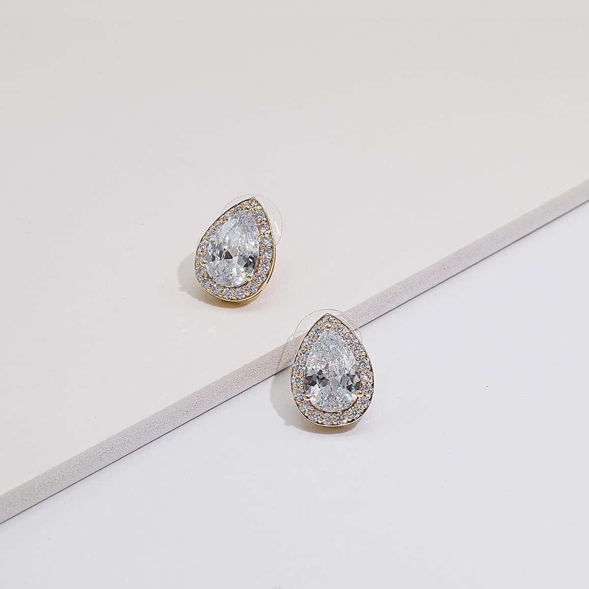 CZ Teardrop Earrings Necklace Bracelet Jewelry Set for Bridesmaids Bridal Party Prom