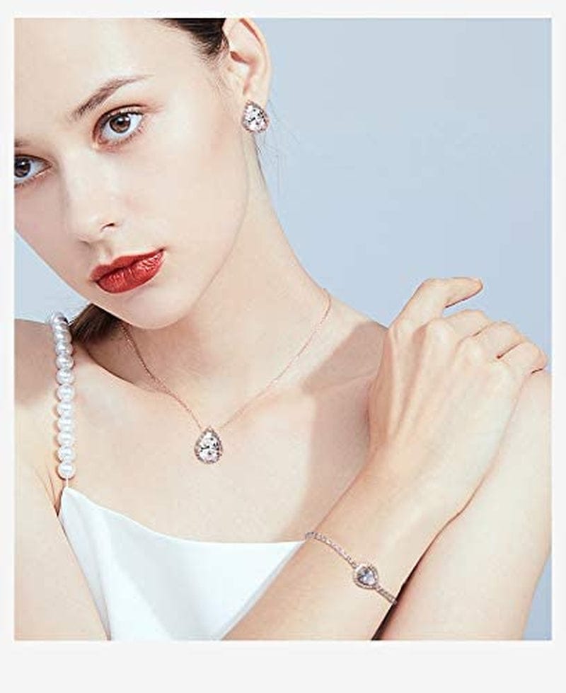 CZ Teardrop Earrings Necklace Bracelet Jewelry Set for Bridesmaids Bridal Party Prom