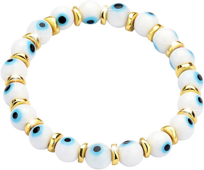 JUVJEW Evil Eye Bracelets for Women Protect 8Mm Ojo Glass Beaded Protection Stretch Braclet Jewelry Apparel & Accessories > Jewelry > Bracelets JUVJEW White-Gold  