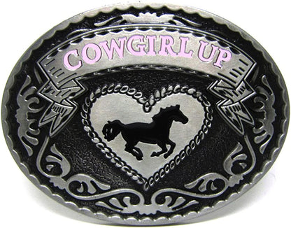 MASOP VOGU Cowgirl up Western Cowgirl Rodeo Belt Buckle Women Girls Fashion Jean'S Accessory Apparel & Accessories > Clothing Accessories > Belt Buckles MASOP VOGU Oval Cowgirl  