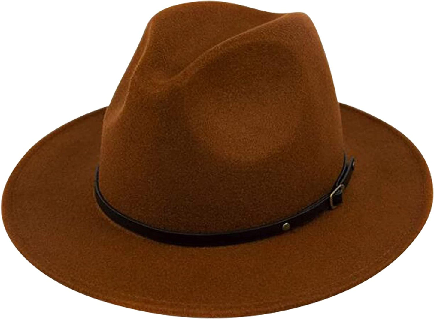 Lanzom Womens Classic Wide Brim Floppy Panama Hat Belt Buckle Wool Fedora Hat Apparel & Accessories > Clothing Accessories > Hats Lanzom Z-coffee One Size 