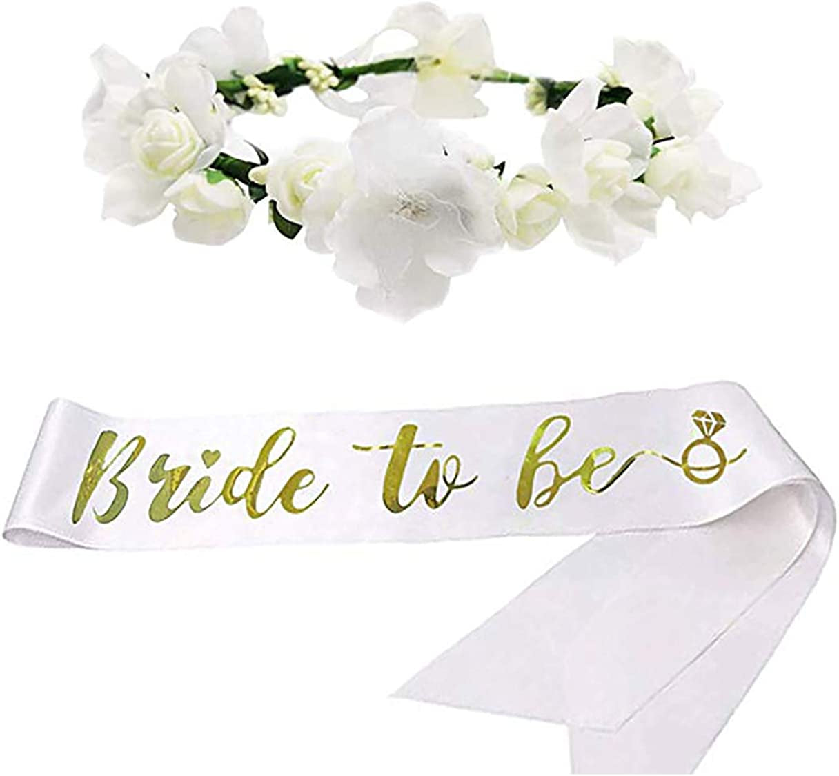 East Sun Bride to Be Sash Flower Corwn Single Party Gift Garland for Women Bachelorette Favor Engagement Decoration Apparel & Accessories > Clothing Accessories > Sashes East Sun White  
