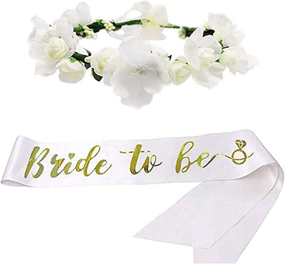 East Sun Bride to Be Sash Flower Corwn Single Party Gift Garland for Women Bachelorette Favor Engagement Decoration Apparel & Accessories > Clothing Accessories > Sashes East Sun White  
