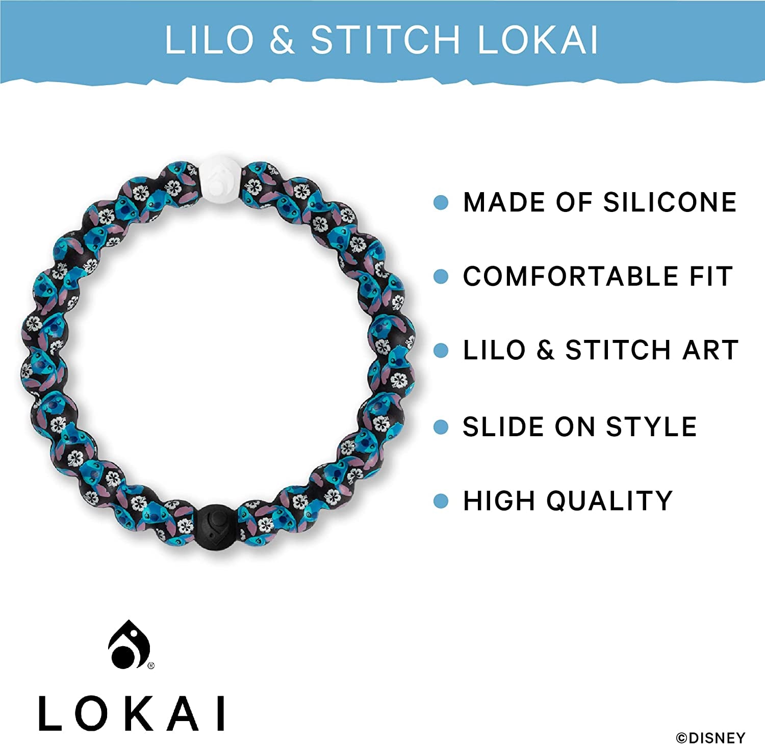 Lokai Disney Lilo and Stitch Collection Bracelets - Silicone Beaded Bracelets for Women & Men, Jewelry Fashion Bracelets Slide-On for Comfortable Fit Apparel & Accessories > Jewelry > Bracelets Lokai   